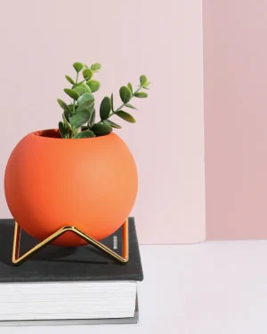 Orange Solid Round Ceramic Vase