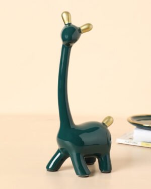 Green With Gold Giraffe Shaped Ceramic Showpiece Medium