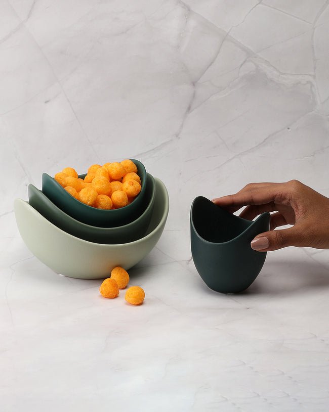 Multi-Colour Solid Ceramic Serveware Bowl Set | Pack Of 4 - Image 3