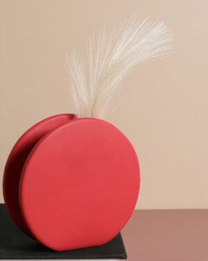 Red Solid Round Ceramic Vase