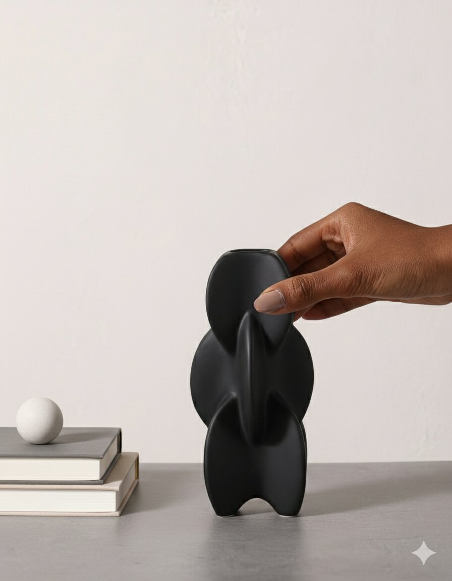 Large Sculptural Black Ceramic Abstract Vase - Image 2