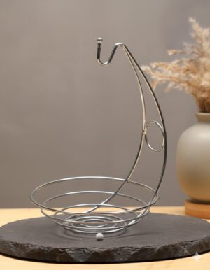 Ornate Iron Fruit Basket and Banana Hook - Silver