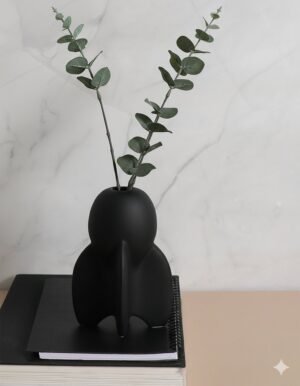 Small Sculptural Black Ceramic Abstract Vase