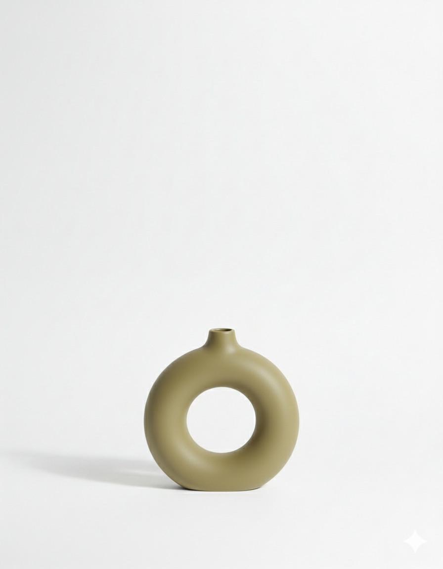 Khaki Plain Donut Embryo Ceramic Vase - Image 3