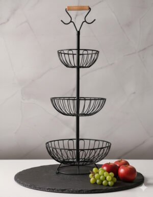3-Tiered Iron Wire Serving Stand with Wood Handle
