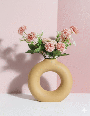 Earth Yellow Sculptural Donut Ceramic Vase