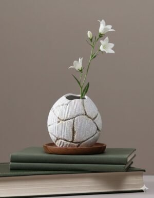 Small White Vase with Vertical Gold Thread Detail