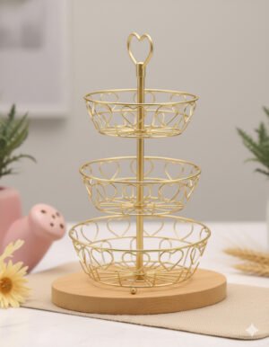 3-Tiered Iron Wire Heart Stand with Gold Finish