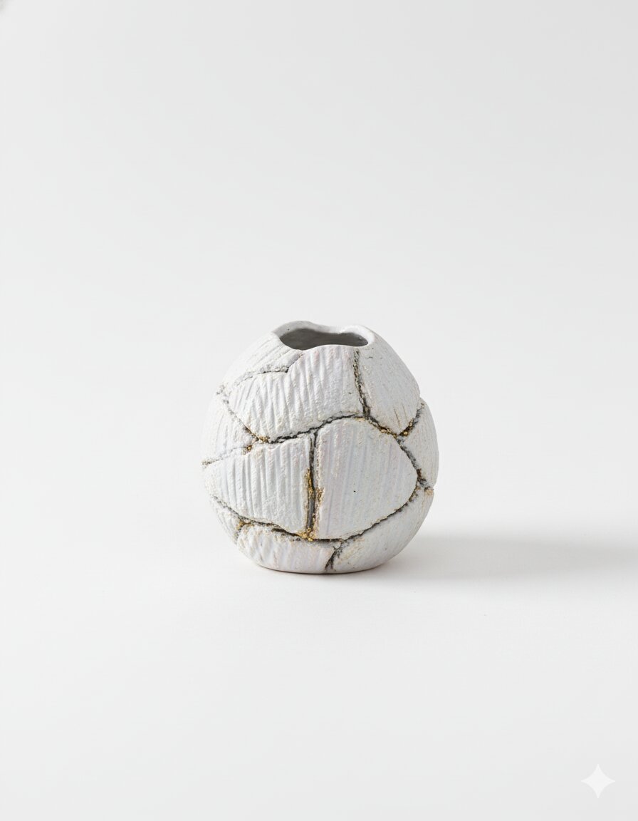 Small White Vase with Vertical Gold Thread Detail - Image 3