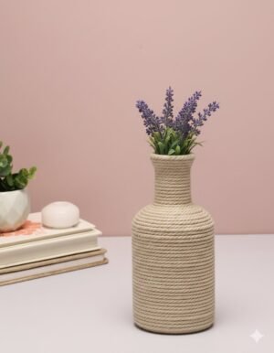 Medium Beige Faux Hemp Rope Woven Vase