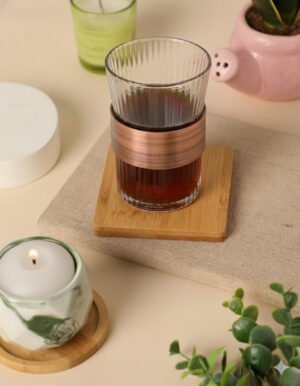 Fluted Glass Coffee Tumbler with Copper Accent Band (201-300ml)
