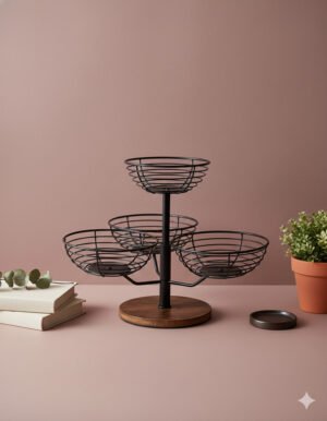 4-Tiered Iron Wire Display Stand with Wood Base