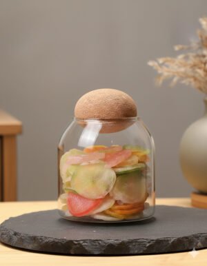 Modern Glass Storage Jar with Spherical Cork Stopper (Medium 800ml)