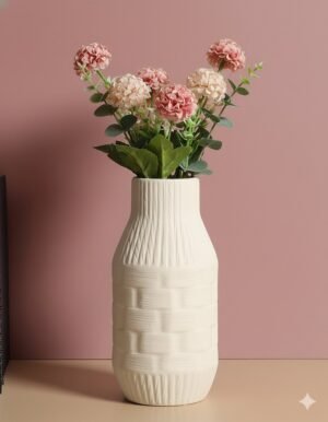 Matte White Vertical Hammer Pattern Vase
