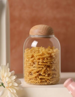 Minimalist Glass Storage Jar with Natural Wood Lid (Large 1200ml)