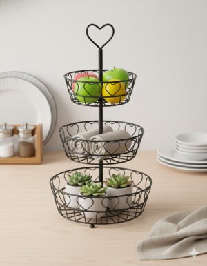 3-Tiered Iron Wire Heart Design Countertop Basket