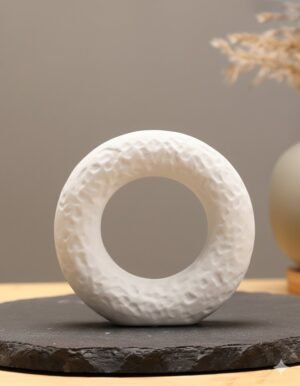 Textured White Circular Ceramic Ornament