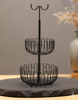 2-Tiered Iron Wire Slatted Fruit Basket Stand