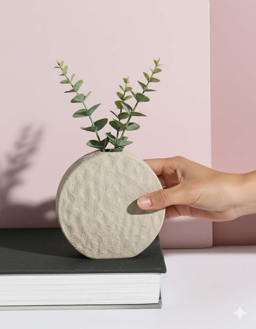 Khaki Plain Circle Ceramic Embryo Vase - Image 2