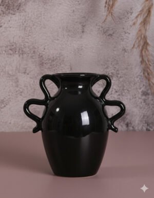 Shiny Black Double-Eared Vase
