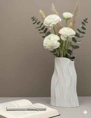 Small White Vertical Patterned Irregular-Shaped Vase