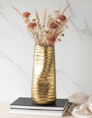 Large Hand-Textured Gold Striped Vase