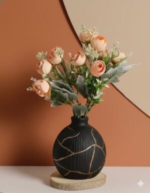 Small Black Vase with Vertical Gold Thread Detail