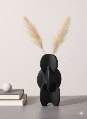 Large Sculptural Black Ceramic Abstract Vase