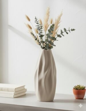 Large Khaki Folded-Pattern Vase