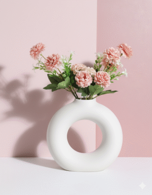 White Sculptural Donut Ceramic Vase