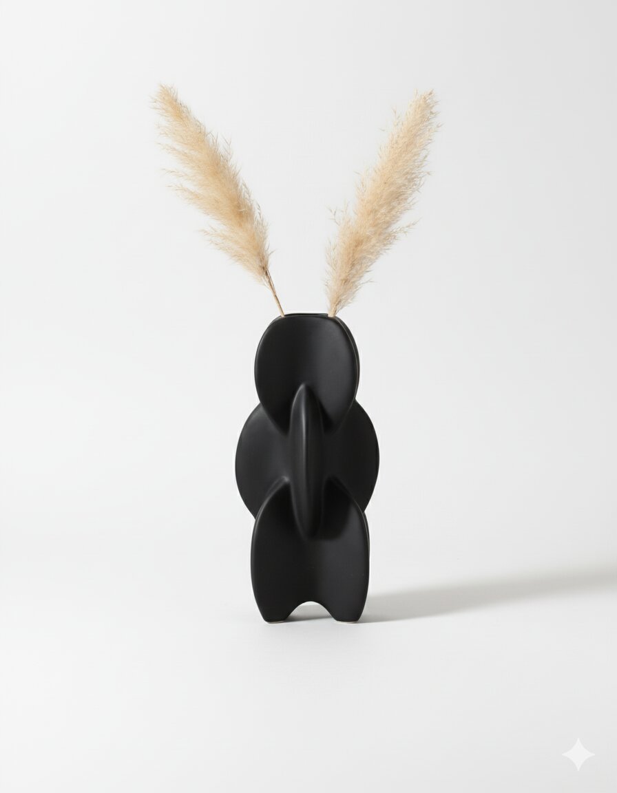 Large Sculptural Black Ceramic Abstract Vase - Image 3