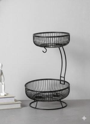 2-Tiered Curved Iron Wire Fruit Basket Stand