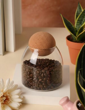 Modern Glass Storage Jar with Spherical Cork Stopper (Small 500ml)