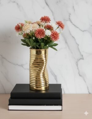 Medium Gold Hand Pinched-Stripes Vase