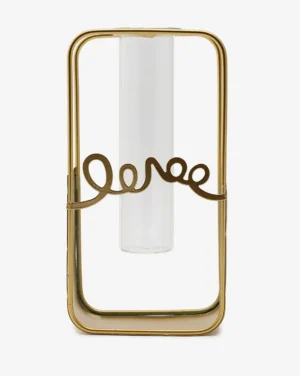 Gold Solid Rectangular Metal Glass Test Tube Vase