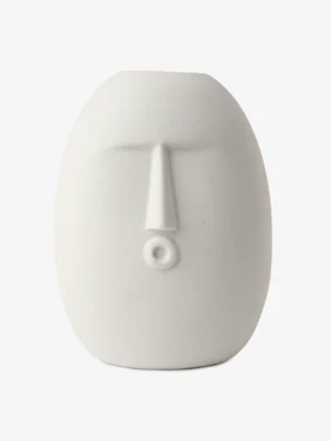 WHITE ABSTRACT FACE CERAMIC VASE