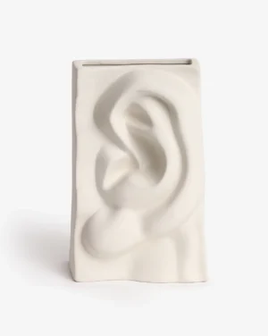 White Solid Ear Shaped Minimalistic Ceramic Vase