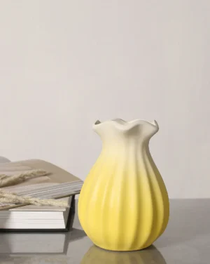 Yellow Ombre Textured Ceramic Vase