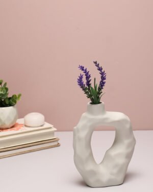 White Solid Abstract Shaped Minimalistic Ceramic Vase Linggai