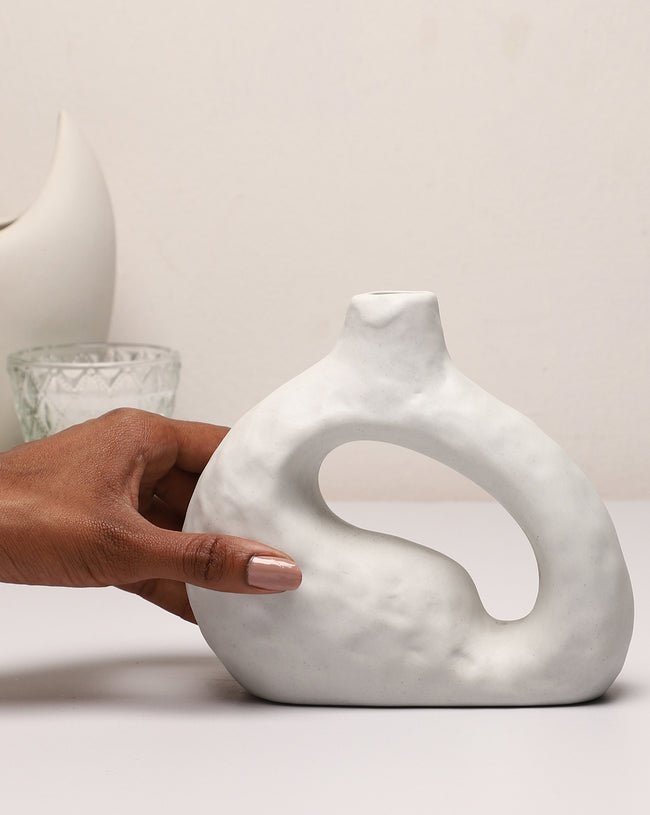 White Solid Abstract Shaped Minimalistic Ceramic Vase Camel Cutout - Image 2