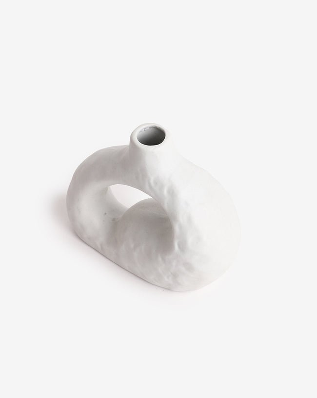 White Solid Abstract Shaped Minimalistic Ceramic Vase Camel Cutout - Image 4