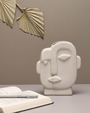 White Solid Face Shaped Minimalistic Ceramic Vase