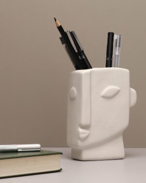 White Solid Face Shaped Minimalistic Ceramic Vase