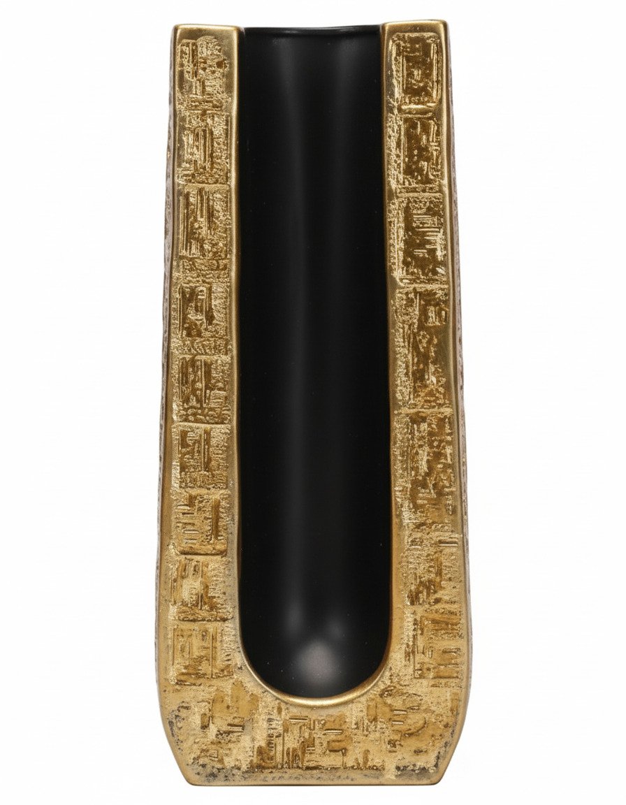Large Golden Square Black Background Vase - Image 3