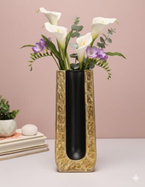 Large Golden Square Black Background Vase