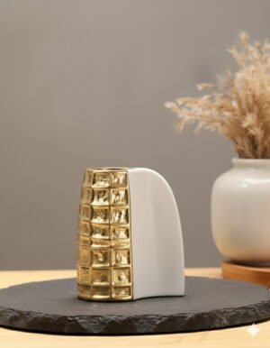 Small White and Gold Square Pattern Vase