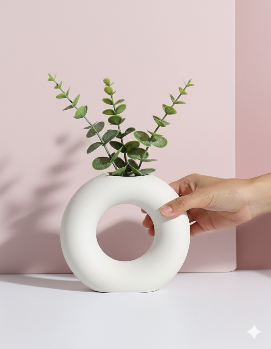 White Plain Donut Embryo Ceramic Vase - Image 2