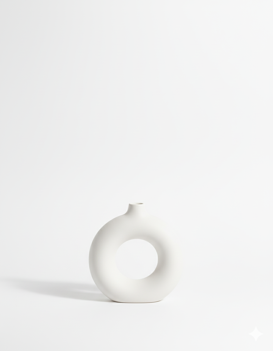 White Plain Donut Embryo Ceramic Vase - Image 3