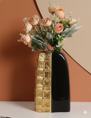 Large Black and Gold Square Pattern Vase