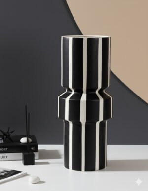 Medium Black and White Striped Layered Vase